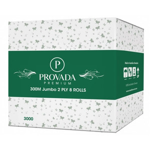 Provada 300M Jumbo Toilet Roll, 2ply, Carton of 8 Rolls