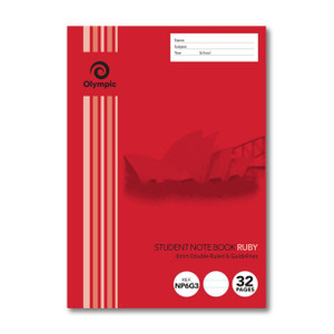 Olympic NSW Student Book NP6G3 250 x 175mm 32 Page 6mm Double Ruled Ruby (198999)