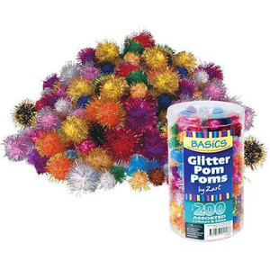 Basics Pom Poms Glitter Colours Pack of 200