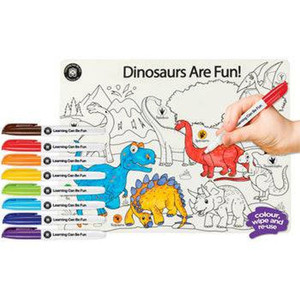 Colour-In Placemat Dinosaurs + 8 Pack Markers