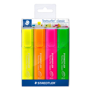 Staedtler 364 Textsurfer Classic Rainbow Colour Highlighters - Wallet of 4 Assorted