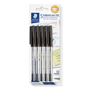 Staedtler Ballpoint Pen Stick 430 Medium - Black, Card of 5