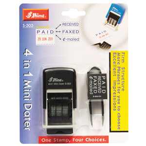 Shiny Self-Inking 4 In 1 Mini Date Stamp - Black Text and Red Date