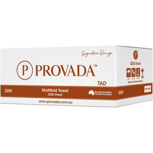Provada Signature Range Multifold Towel, TAD 23cm x 23cm 16 packs of 200, Carton of 3200 sheets