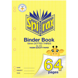 Spirax 974 Binder Book A4 64 Page 18mm Dotted Thirds, Each