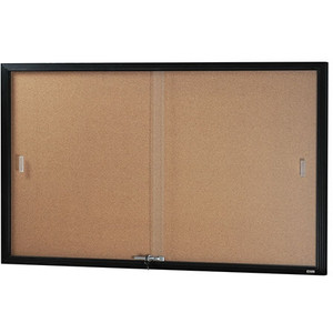 Be Noticed - Hinged Door Notice Case Lockable Slide 2 Door 1525 x 915mm Black Frame and Cork Board, Each