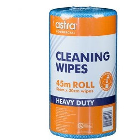 Astra Heavy Duty Blue Cleaning Wipes (56 x 30cm) 45m Perforated Roll of 90 Sheets, Carton of 6 Rolls