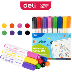 Deli H! Colour Whiteboard Markers with Soft Tip Assorted Pack of 8