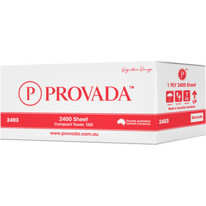 Provada Signature Range Compact Hand Towel, TAD 1ply, 19cm x 25cm, 150 Sheets per Pack, Carton of 2400 Sheets