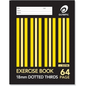 OLYMPIC DOTTED THIRDS EXERCISE BOOK D2186 225 x 175mm, 64 Pages, 18mm Dotted Thirds Ruled