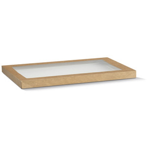 Rectangle Kraft Brown Catering Tray Lid Large with PET Window Carton of 100