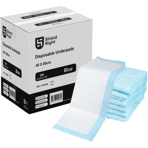 Shield Right Disposable Underpads 60 x 40 cm – High Absorbent Leak-Proof Protection Pads Carton of 300 Pads