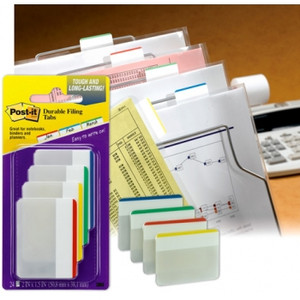 POST-IT 686F-1 DURABLE TABS FLAT WHITE Red Blue Yellow Green 50x38, 24 Pack