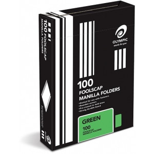 OLYMPIC MANILLA FOLDERS Foolscap, Green Bx100