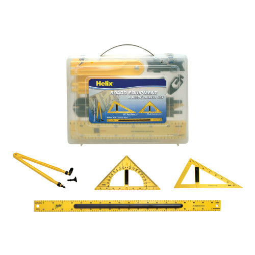 HELIX 4 PIECE WHITEBOARD SET Square Ruler Compass Magnetic