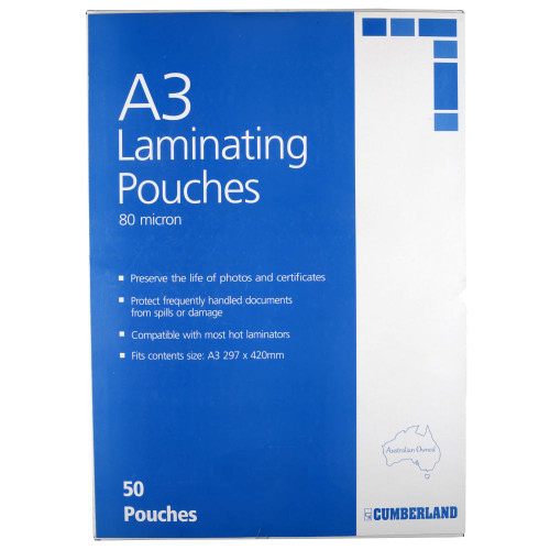 CUMBERLAND LAMINATING POUCHES A3 80 MICRON PACK 50