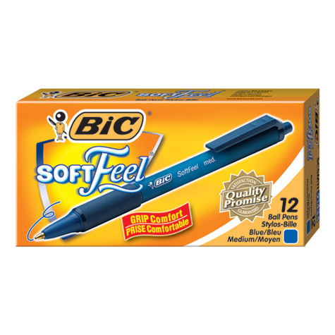 BIC SOFTFEEL RETRACTABLE BALLPOINT PEN Blue Bx12 953927