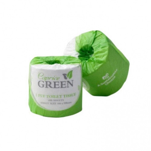 CAPRICE GREEN TOILET ROLL 2 PLY 400 SHTS 100% RECYCLED Suits D2TR, D3TR, D3TRP, Ctn48