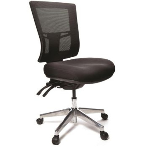 BURO METRO II 24/7 MID BACK MESH CHAIR POLISHED ALUMINIUM BASE, BLACK UPHOLSTERY NO ARMS