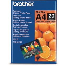 BROTHER BP61GLA PHOTO PAPER A4 Glossy 190gsm Pack of 20