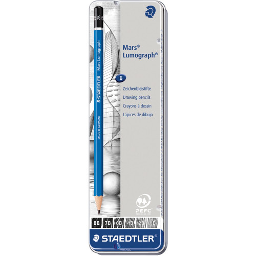 Staedtler 100 Mars Lumographpencil Graphite,Tin of 6 Assorted Degrees