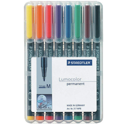 Staedtler 317 Lumocolor Pens Permanent 1.0mm Medium - Wallet of 8 Assorted Colours
