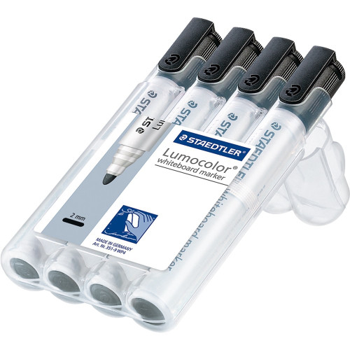 Staedtler 351 Lumocolor Whiteboard Marker 2.0mm Bullet Point - Wallet of 4 In Black