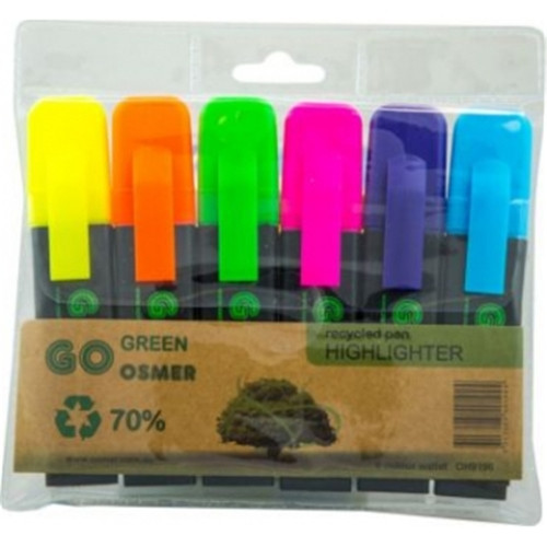 OSMER RECYCLED HIGHLIGHTERS Assorted Wallet of 6  OH9196