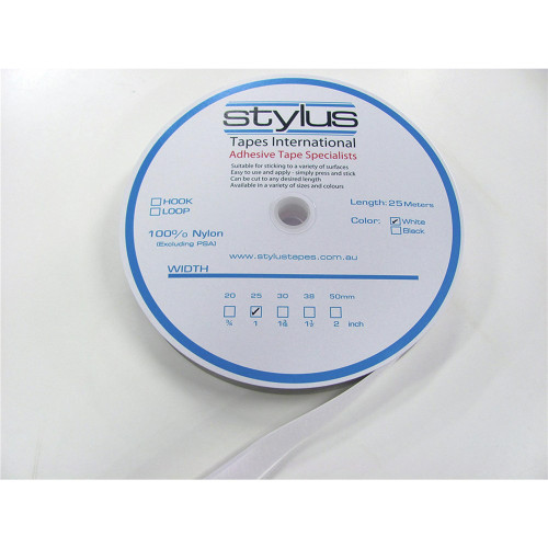 STYLUS 3422 LOOP FASTENER White 25mm x 25m Strip