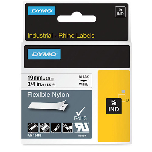 DYMO RHINO INDUSTRIAL LABEL TAPE 19mm x 3.5m White Flexible Nylon Tape