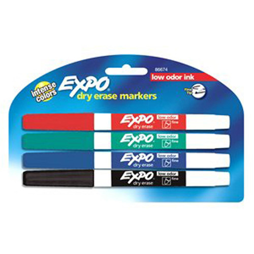 EXPO WHITEBOARD MARKER 1.4mm Fine Tip Assorted 86674 Pack of 4