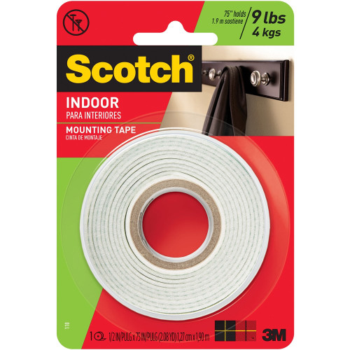 Scotch Foam Mounting Tape 110H Double Sided Indoor 12.7mm x 2.03M (1/2 in x 80 in), Each