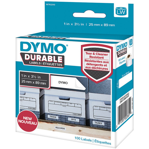 DYMO LABELWRITER LABELS Durable White Label 25mmx89mm, Bx100