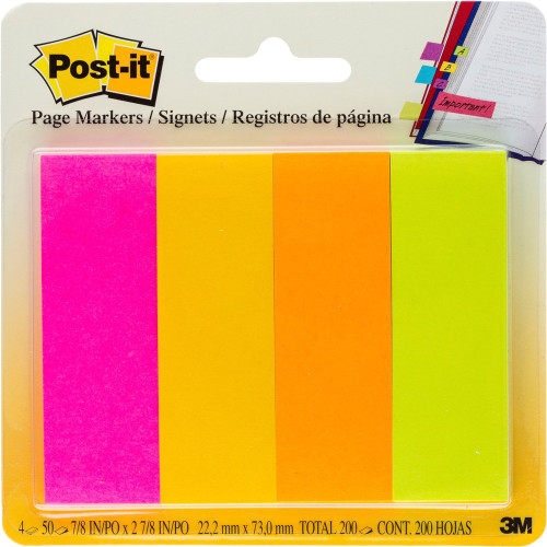 POST-IT PAGE MARKERS 671-4AF 22 x 73mm Neon 50 Sheets/Pad