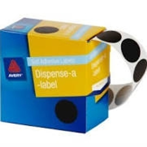 AVERY DISPENSER LABELS Circles DMC24BL 24mm Black, Pk500