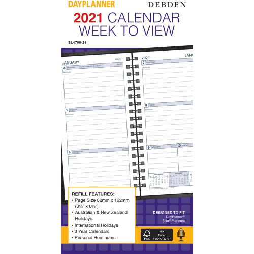 DEBDEN DAYPLANNER REFILL ORG Weekly Dated Calendar Slimline (2024)