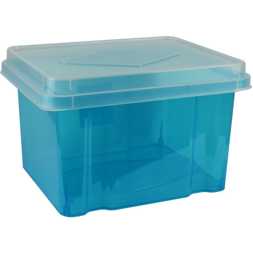 ITALPLAST 32 Litre Storage / File Box - Tint Blue Base / Clear Lid, Each