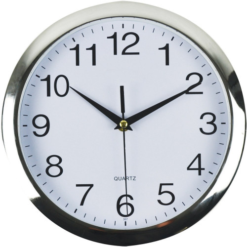 ITALPLAST Wall Clock 26cm - Chrome Frame/White Face, Each
