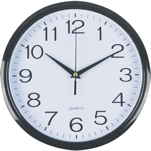 ITALPLAST Wall Clock 30cm - Plastic Face - Black Frame/White Face, Each