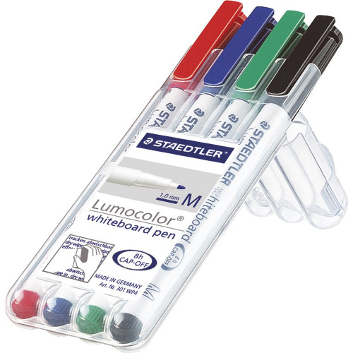 Staedtler 301 Lumocolor Whiteboard Pen 1.0mm, Assorted Wallet of 4 Colours