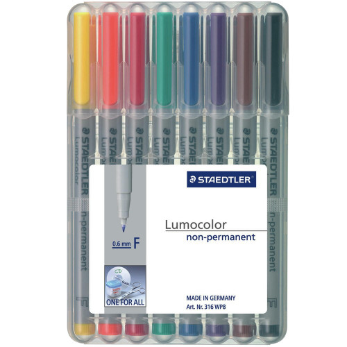 Staedtler 316 Lumocolor Pens Non-Permanent 0.6mm Fine - Wallet of 8 Assorted Colours