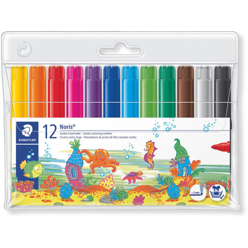 Staedtler 340 Noris Jumbo Colouring Markers - Wallet of 12 Assorted Colours