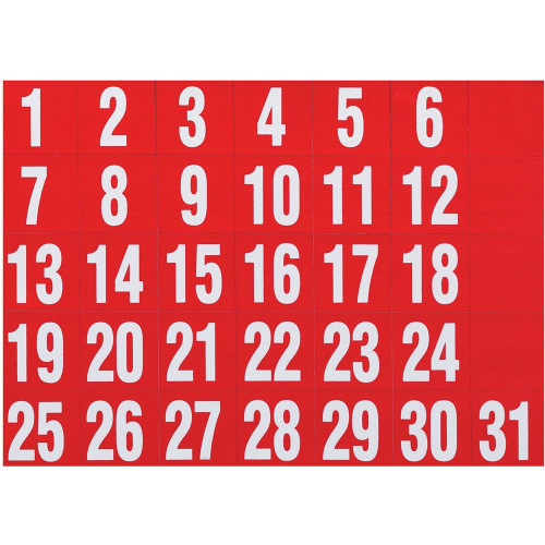 QUARTET MAGNETIC CALENDAR HEADINGS Dates White on Red 25x25mm (Pack of 31)