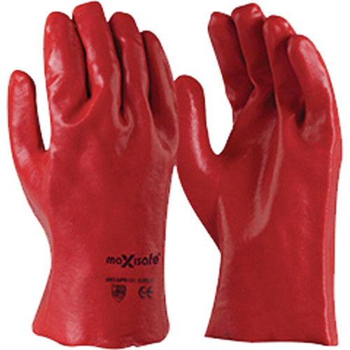 Maxisafe Chem Resistant Gloves Chemical Resistant Glove Red PVC Single Dipped 27cm