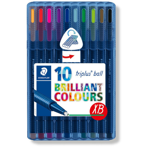 Staedtler 437 Triplus Ball Ballpoint Pen Extra Broad - Wallet of 10 Assorted Colours