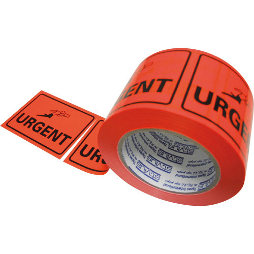 STYLUS FLUORO LABEL TAPE Urgent Black/Orange 75x100mm