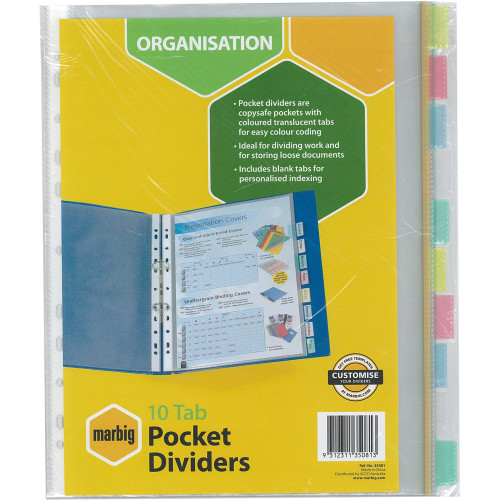 MARBIG A4 TAB POCKET DIVIDERS 10 Tab A4