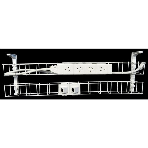 RAPID CABLE MANAGEMENT Dual Basket 1250mm 4GPO +2Data 2m Interconnecting Lead White