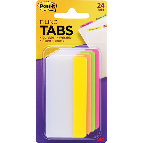 POST-IT DURABLE TABS 75mm X 38mm. 6 Tabs Each 686-PLOY3IN Pink Lime Orng Yel, Pk24