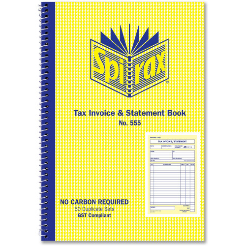 SPIRAX 555 CARBONLESS TAX INVOICE & STATEMENT BOOKS 555 Inv/Stat 207x144mm SB